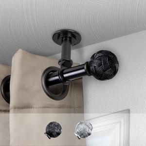 Tressage 1" Ceiling Curtain Rod/Room Divide 28-48 Inch (Black)