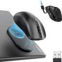 ESR MagMouse Snap-to-Carry Bluetooth Mouse, Rechargeable Wireless Mouse for Laptop with Built-in Charging Cable, Reusable Adhesive Holder, BT 5.0 + 2.4 GHz Connectivity, Silent, Ergonomic, Black