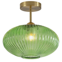 Modern Ceiling Light Green Glass Pendant Light Stairway Mid Century Close to Ceiling Light Gold Semi Flush Mount Ceilings Light Fixture for Island Kitchen Dining Room Hallway 9.8"
