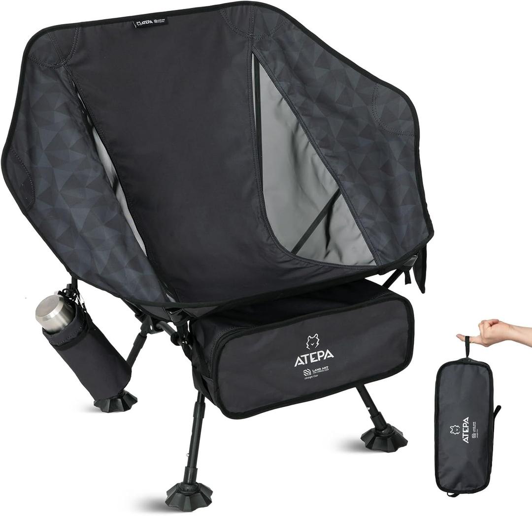 ATEPA UFO3.0 Ultralight Backpacking Chair, 330 lbs Heavy-Duty Aerospace Aluminum Folding Camp Chair with Hexagon Ergonomic Seat Anti-Sink Feet, Compact Portable Outdoor Gear for Hiking Fishing, Black