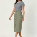 Women's Linen Skirts Slit Button Front Midi Pencil Skirt (Green)