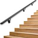 Industrial Stair Handrail Wall-Mounted Hand Rails for Indoor Stairs Black Pipe Stair Railing Indoor Metal Hand Rail for Indoor & Outdoor Steps Aluminum Staircase Handrail for Stairs 5ft
