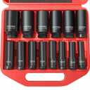 TONYNOL 1/ 2 Inch Deep Drive Impact Socket Set, 6-Point, SAE(3/ 8" to 1-1/ 4"), 14 Pcs, Cr-Mo Steel, With a Storage Case