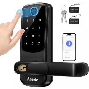 Aceele Keyless Entry Fingerprint Smart Door Lock, Built-in Wi-Fi, Electronic Lock for Front Door with Touch Digital Keypad and Handle, Automatic Door Knob for Apartment/Home/Bedroom(Black)