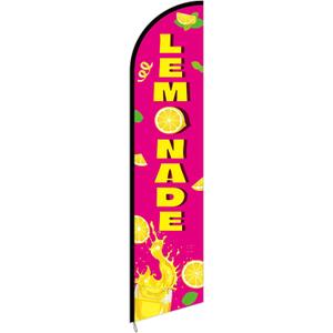 Mindsoft 2.5 x 12 ft Lemonade Feather Flag Only - Windless Single-sided Printing Feather Flag Outdoor Business Advertising Banner, NO POLE (Pink)