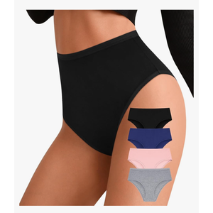 ASIMOON High Waisted Seamless Womens Bikini Underwear No Show Postpartum High Cut Cheeky Ladies Panties 4 Pack M
