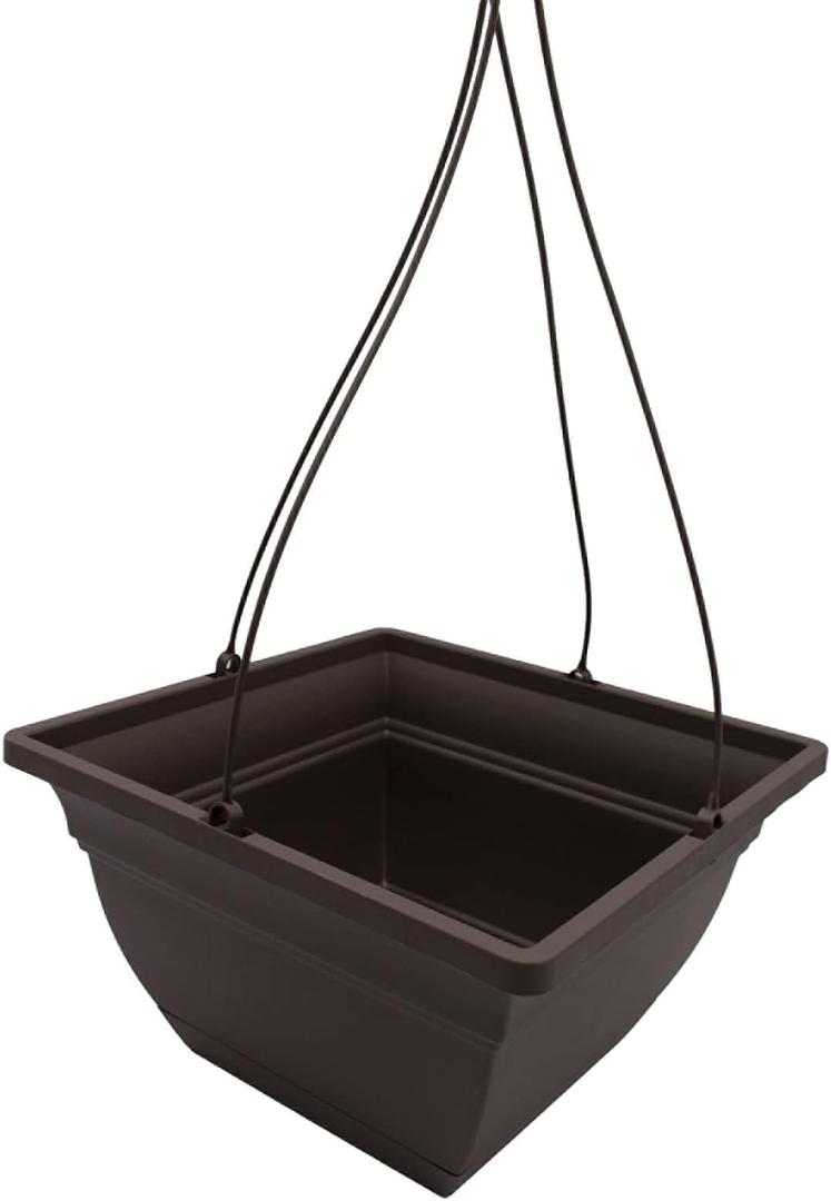 The HC Companies Eclipse Square Hanging Planter for Indoor Plants - Contemporary Hanging Plant Pot w/Attached Saucer - Lightweight & UV-Resistant Hanging Plant Holder (12" Chocolate, Pack of 1)