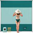 Beach Blanket Sandproof, Extra Large Beach Mat, Sand Free Mat Quick Drying, Lightweight, Soft & Durable Mat for Beach, Yard (Dark Green & Mint Green, 6.6 x 6.6 FT (14 Person))