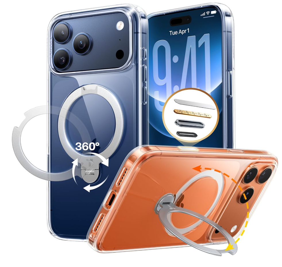 TORRAS Ostand Q3 Spin for iPhone 17 Pro Case Clear, 360 Magnetic Stand, Fit for MagSafe, Camera Control, Builtin Kickstand, 4X MilitaryGrade Shockproof Slim Phone Case for iPhone 17 Pro, 6.3''