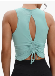 VOOVEEYA Ruched Workout Tops for Women Open Back - Going Out Crop Tops Backless Yoga Tops Tie Back, XL
