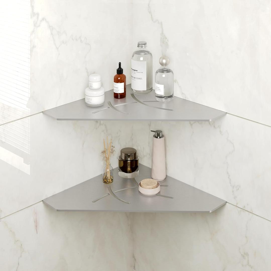 FerdY 2-Pack 10" Brushed Nickel Recessed Corner Shower Shelf, for Tiled Bathroom Walls, Floating Shower Shelf, 304 Stainless Steel Shower Caddy Storage Shelves, No Drilling Required, Irregular Diamond