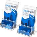 BEYGORM Acrylic Brochure Holder 4 inches with Business Card Holder for 100 Brochures, 2 Pack Clear Display Stand for Magazine, Pamphlet, Booklets, Menu, Journals, Business Card, Trifold