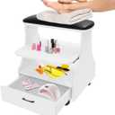 Portable Pedicure Foot Rest with Wheels, Pedicure Stool, Trolley for Foot Bath, Spa Cart, Nail Stand, Manicure Furniture for Beauty Salon or Nail Tech Spa, Massage Station (Black)