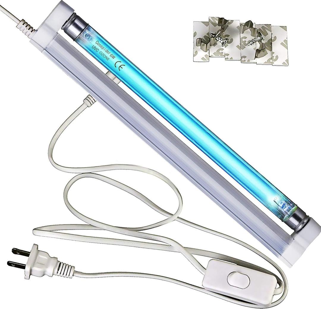 COOSPIDER 6W U/V/C Light Lamp, 253.7nm Sanitizer Lamp with 5ft ON/Off Switch Cord and Plug, 110V Ozone Bulb for Shoes Closet Cabinet Bathroom, Ideal Gift
