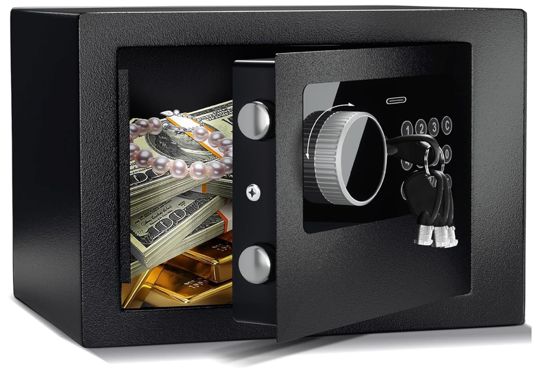 Cubic Feet Electronic Digital Safe Box, Steel Money Safe Box  for Cash - Black, 9 x 7