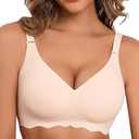 SCECXY Womens Seamless Wireless Bras Womens Bras No Underwire Full Support V Neck Bralette Everyday T-Shirt Bra Pink, 3 XL