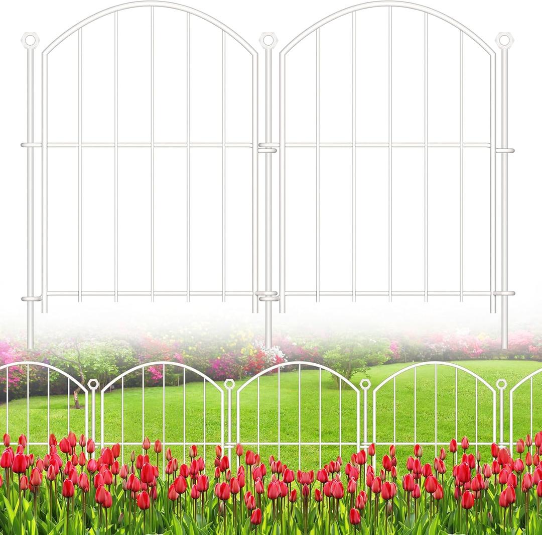 Decorative Garden Fence 17in x10ft, 10 Pack Rustproof Metal No Dig Fence Animal Barrier for Dog, Arched Flower Bed Edging Ornamental Wire Border Panel Fencing for Yard Patio Outdoor Decor White
