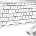 seenda Wireless Bluetooth Keyboard Mouse Combo, COE401 Rechargeable Silent Keyboard Mouse Compact Slim, 3 Multi-Device Connection, Compatible for Windows/Mac PC Laptop MacBook iPad, White Silver
