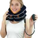 Cervical Neck Traction Device for Home Use Pain Relief,Neck Stretcher,Inflatable Support Neck Brace Adjustable,Neck Stress Relief&Relaxation Metal Valve TPU Liner with Air-Tightness(Blue)