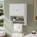 Smuxee White Bathroom Cabinet Wall Mounted with Towels Bar, Bathroom Medicine Cabinet with 2 Door Adjustable Shelves, Over Toilet Cabinet for Bathroom Laundry Room Kitchen