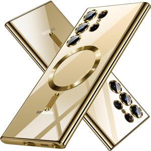 for Samsung Galaxy S24 Ultra CaseOnly.Magnetic Cover for S24 UltraGlossy Slim Thin Soft funda capa para 6.8 inch.Compatible with MagSafe (Gold)