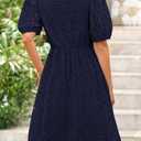 KIRUNDO Eyelet Summer Dresses for Women 2025 Short Sleeve Tie Front Babydoll A Line Wedding Guest Beach Vacation Sundress(Navy, Large) (Blue, XL)