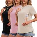 Liu & Qu 3 Pack Women's Breastfeeding Shirts Hidden Zipper Nursing Tops | One-Handed Nursing Shirts for Breastfeeding, Private Breastfeeding, Crew Neck, Short Sleeve, Postpartum Clothes (XXL)