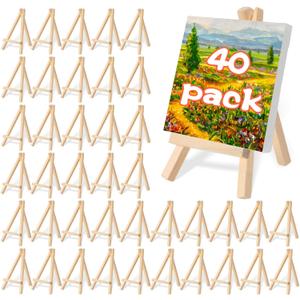 40 Pack 6" Mini Wood Display Easel, Natural Wooden Small Easel Stand for Signs, Small Canvases, Table Display, Pictures, Photos, Wedding Place Cards, Crafts and Other Smaller Projects