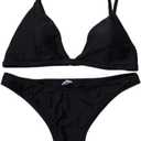 ZAFUL Womens Bikini Sets Two Piece Back Tie String Sexy V Neck Triangle Thong Cheeky Bathing Suit Swimsuit Swimwear L Black