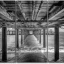 3 Panels Black And White Canvas Print - The Underside Of A Pier Pictures for Home Walls Pier Rest Area Art Painting for Bedroom Living Room Office Decor Stretched Framed Ready to Hang, 60"Wx40"H
