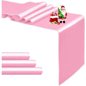 4-Pack Pink Satin Table Runner 12 x 108 Inch Long Bright and Smooth Silk Fabric Table Runner for Wedding Banquet Birthday Party Decoration, 12"x108" 4PCS