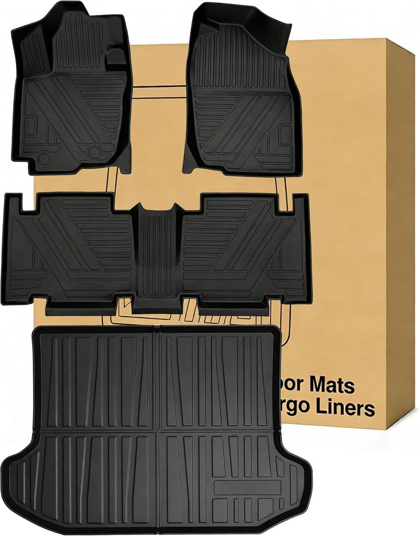RAV4 Floor Mats ＆ Cargo Liners Compatible with 2006-2012 Toyota RAV-4，All Weather Protection Waterproof Durable Anti-Slip Odorless Custom-fit TPE Cargo Trunk Tray Floor Liner Set