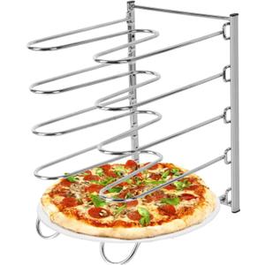 Pizza Rack, 5-Tier Stainless Steel Pizza Pan Storage Rack, Compact and Convenient Design for Easy Storage Multiple Pizzas pan 10.43" L x 8.52" W x 13" H, Pizza Pan Rack