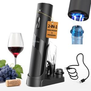 CIRCLE JOY Rechargeable Wine Opener Electric Wine Bottle Opener 7-in-1 Wine Gift Set with Electric Vacuum Pump, Charging Station, Foil Cutter, Wine Aerator Pourer and 2 Wine Stoppers