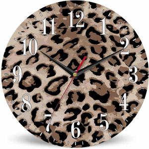 Mxocom Leopard Wall Clock Cheetah Fur African Animal Print 10 Inch Silent Non Ticking Battery Operated Clock Vintage Round Clock for Living Room Bedroom Bathroom Office Decor