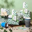 Silkfly 12 Set St. Patrick's Day 2 Cup Drink Carrier with Handle Shamrock Irish Blessing Cards Disposable Kraft Paperboard Handled 12-30 oz Coffee Cup Holder for Party Supplies Cold Hot Drinks