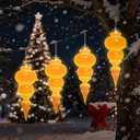 Lanpn 4 Pcs 15" Outdoor LED Ornament, Large Christmas Battery Powered Finial Lights, Xmas Tree Finial Bulb Decor with Dark Sensor, Christmas Lighted Ornaments for Lawn Garden Yard Patio, Gold