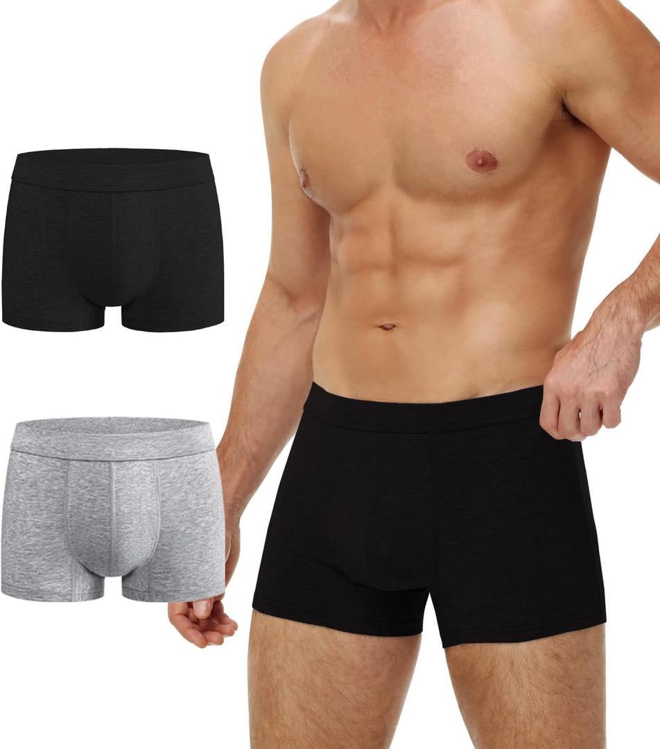 Battewa Cotton Incontinence Underwear for Men Light Protective Boxer Brief Leak Proof Underwear for Bladder Leakage 50ml (3X-Large, Black-gray)