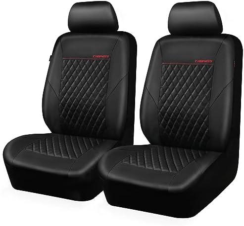 CAR PASS Quilting Leather Seat Cover Two Front Seats Only, Universal Fit Automotive Front Seat Covers Waterproof Deluxe PU Premium Vinyl Luxury for Cars Sedan Van SUV Airbag Compatible 2 Pieces,Black