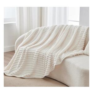 BEDELITE Fleece Throw Blanket for Couch - 300GSM Soft & Warm Fluffy Cream White Blanket, Decorative and Giftable Striped Blankets for Women, Men, 50"x60"