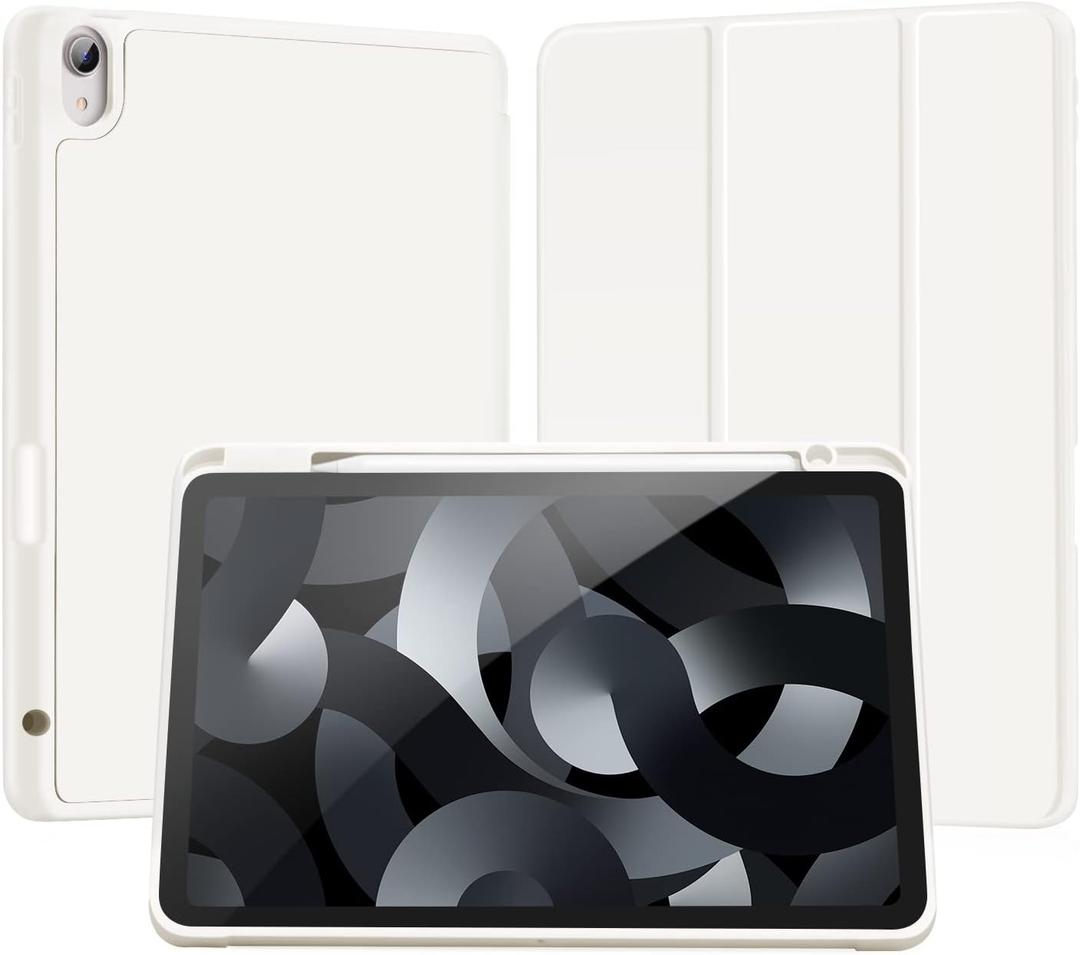 LovRug for iPad Air 11 Inch Case (M2) 2024, iPad Air 5th Generation Case 2022/iPad Air Cases 4th Generation 2020 10.9 Inch with Pencil Holder, Soft TPU Back Smart Protective Cover(White)