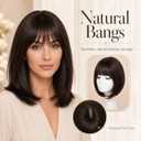 Jinhui Hair Toppers for Women with Thinning Hair, 12 Inch Toppers Hairpieces for Women with Wispy Clip in Bangs Realistic Scalp & Parting Wiglets for Daily Use (Dark Brown with High lights)