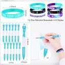 122 Pcs Ribbons Awareness Accessories Includes Ribbons Bracelets Stickers Pins Pens Keychain for School Charity Fundraiser Public Activities Supplies(Suicide Prevention,Teal Purple)