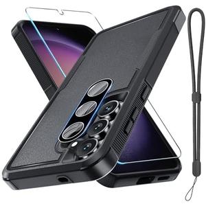 for Samsung Galaxy S25 FE Case with Screen Protector+Camera Lens Cover,Military Grade Heavy Duty Shockproof Phone Cover with Wrist Lanyard Strap for Samsung S25fe,Black Matte