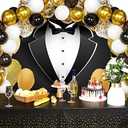 9x6ft Gentleman Backdrop Black Tuxedo Backdrop Men Black White Bow Tie Suit Birthday Photography for Boy Man Birthday Wedding Party Father's Day Photo Booth Photo Wall Decor
