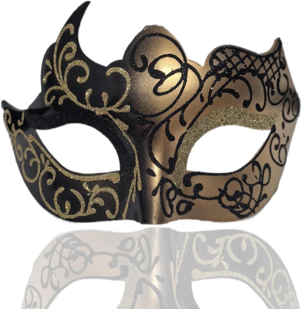 Ubauta Masquerade Mask for Women Halloween Costume: Elegant Phoenix Glitter Half Face for Mardi Gras Cosplay Carnival (Gold & Black)