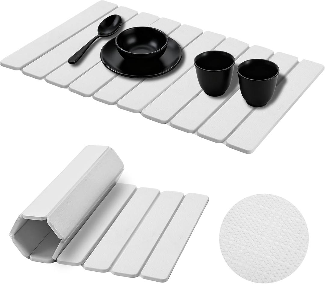 Large Stone Dish Drying Mats for Kitchen Counter, Quick Dry Collapsible Dish Drying Mat,Non-Slip Dinning Sink Mats,Match Any Countertop,23.3"15.35" (White, 23.3"15.35")