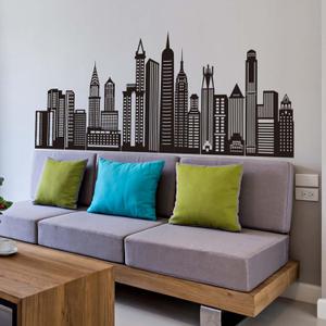 Black City Skyline Wall Stickers - City Building Silhouette Wall Decals - Boys Nursery Kids Bedroom Living Room Wall Decor