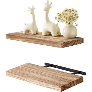 Floating Shelves for Wall Set of 2, Rustic Paulownia Wood Wall Mounted Shelves for Bedroom, Living Room, Kitchen Hanging Display Shelf, 16x6 Inches