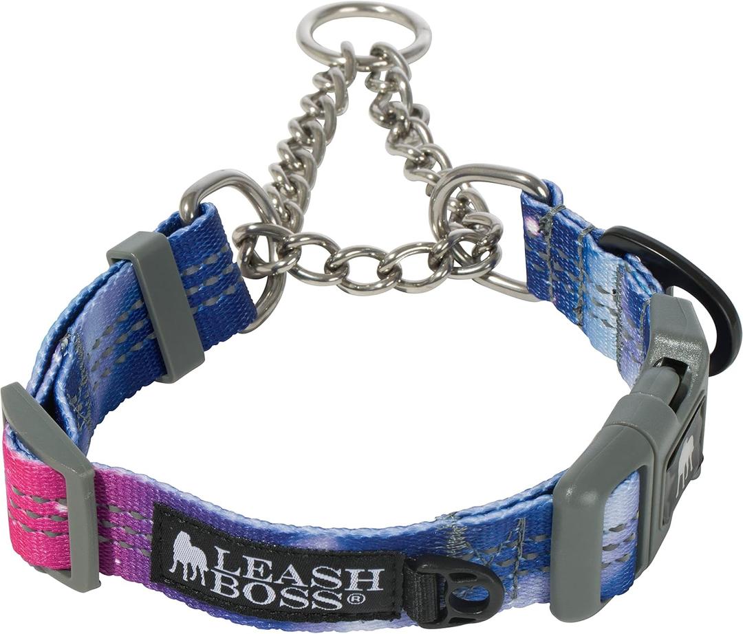 Leash Boss Martingale Collar for Dogs - Steel Chain | Reflective Nylon Dog Collar for Large Dogs, Medium and Small Dogs | No Pull Pet Training Collar Small